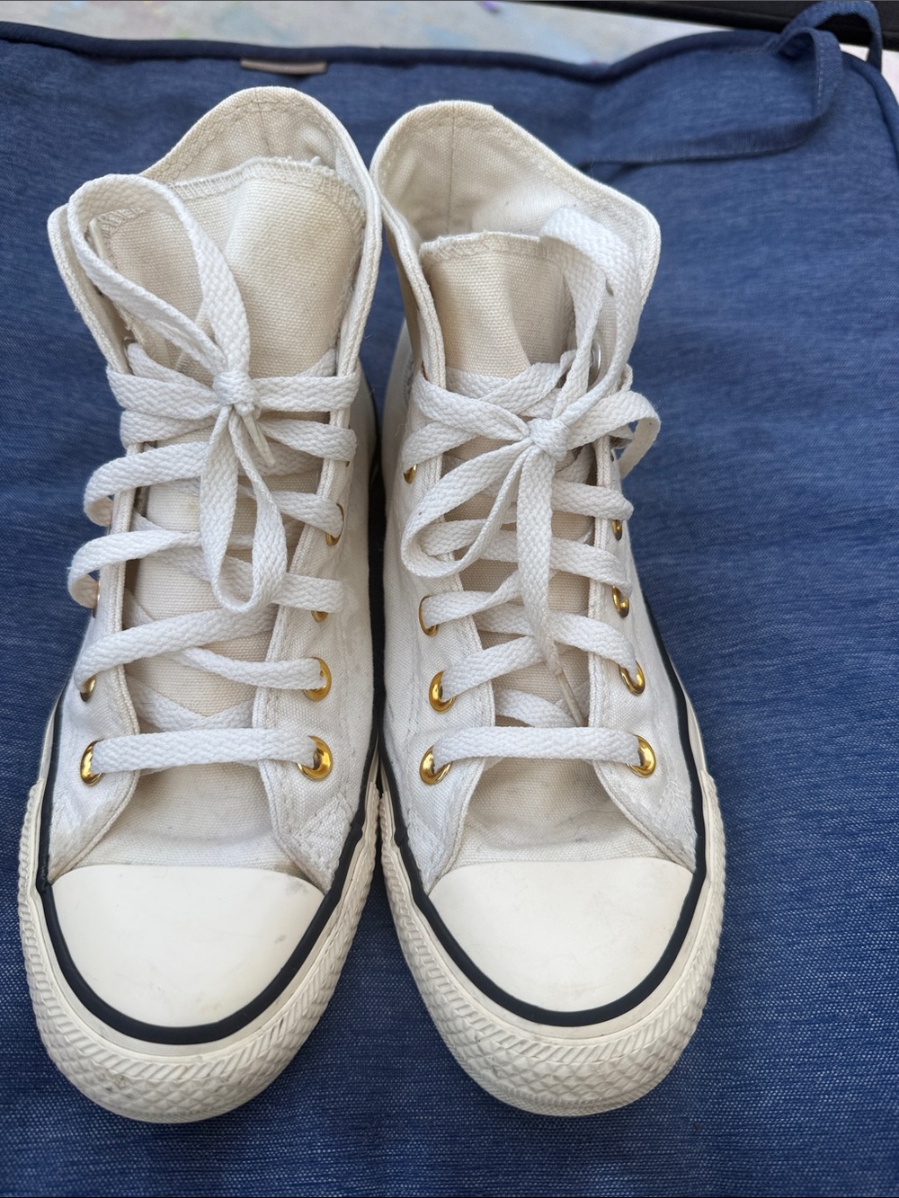 Converse High-Top Sneakers in Cream with Gold Eyelets